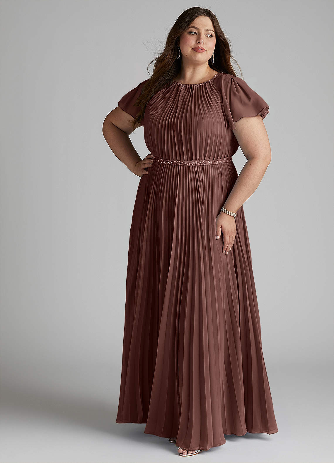 Azazie Kara Modest Bridesmaid Dresses A-Line Pleated Chiffon Floor-Length Dress image12