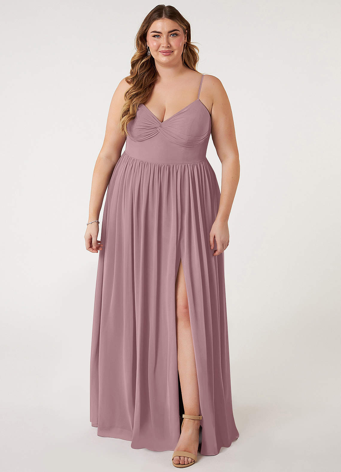 Azazie Zeya Bridesmaid Dresses Dusty Rose A-Line V-Neck Pleated Chiffon Dress image5