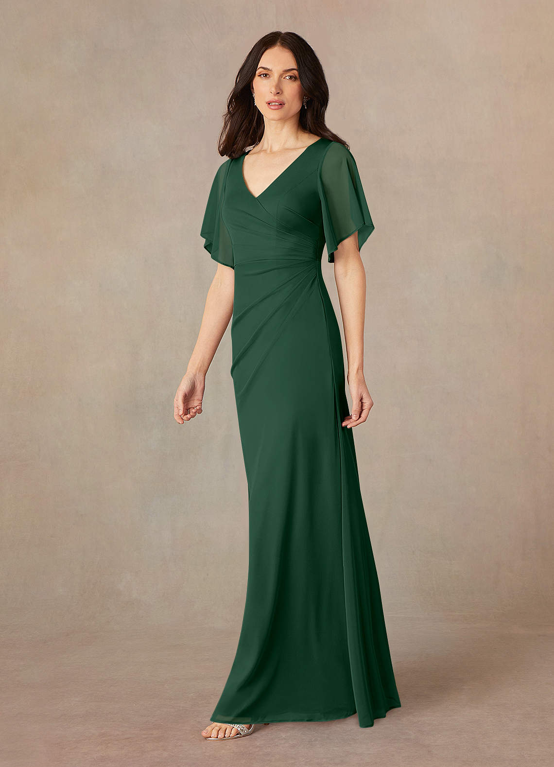 Azazie Selah Dark Green A-Line V-Neck ruched Mesh Dress Ready to Ship | Azazie Azazie Selah Dark Green A-Line V-Neck ruched Mesh Dress Ready to Ship | Azazie