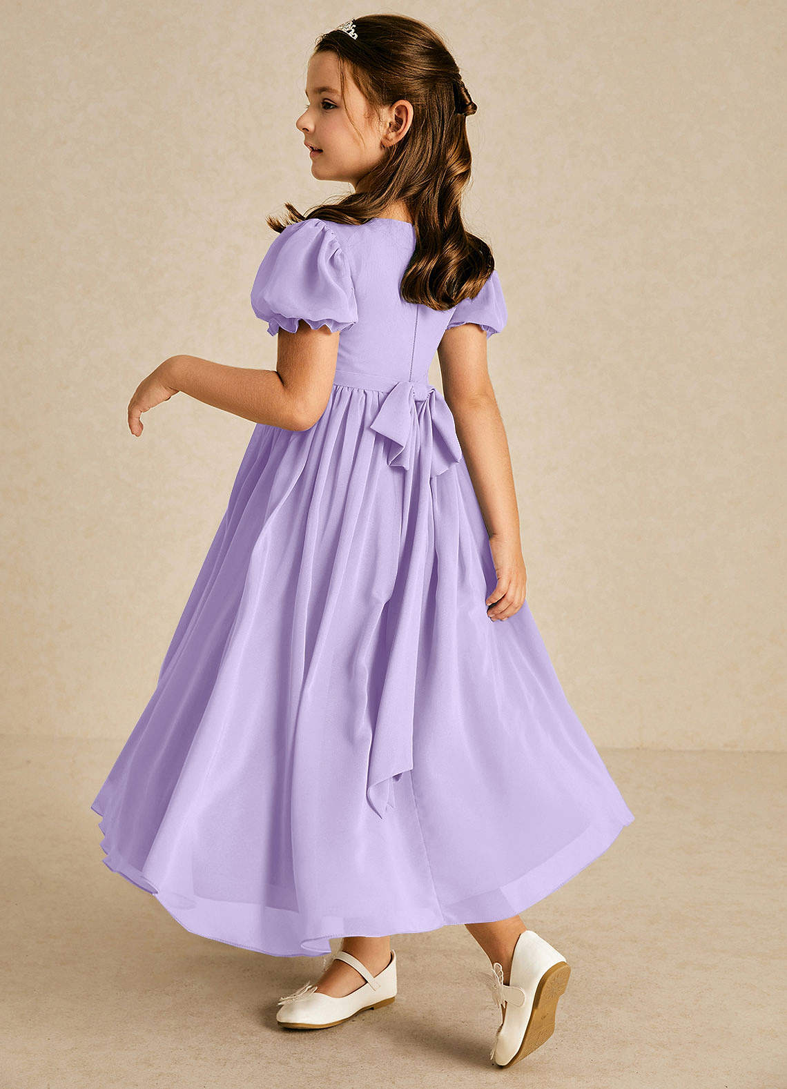 Azazie Joss Flower Girl Dresses Lilac A-Line with Sleeves Chiffon Dress image1