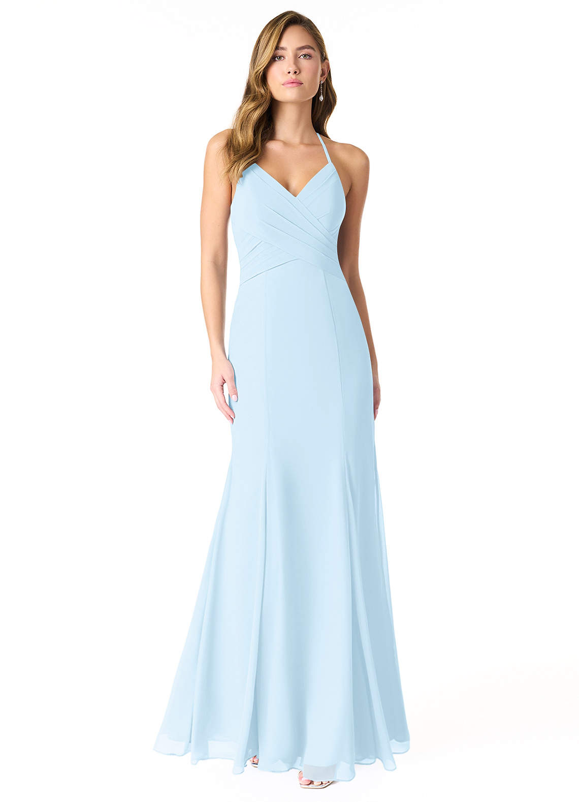 Azazie Carolina Bridesmaid Dresses Sky Blue Mermaid Ruched Chiffon Dress image1