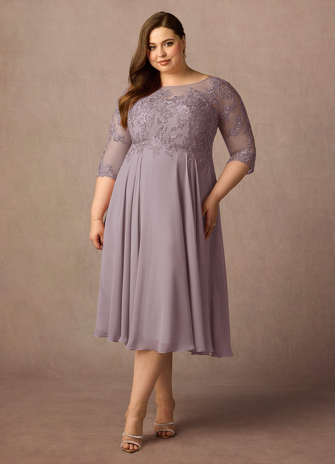 Azazie Marge Mother of the Bride Dresses Dusk A-Line Scoop Lace Chiffon Dress image1
