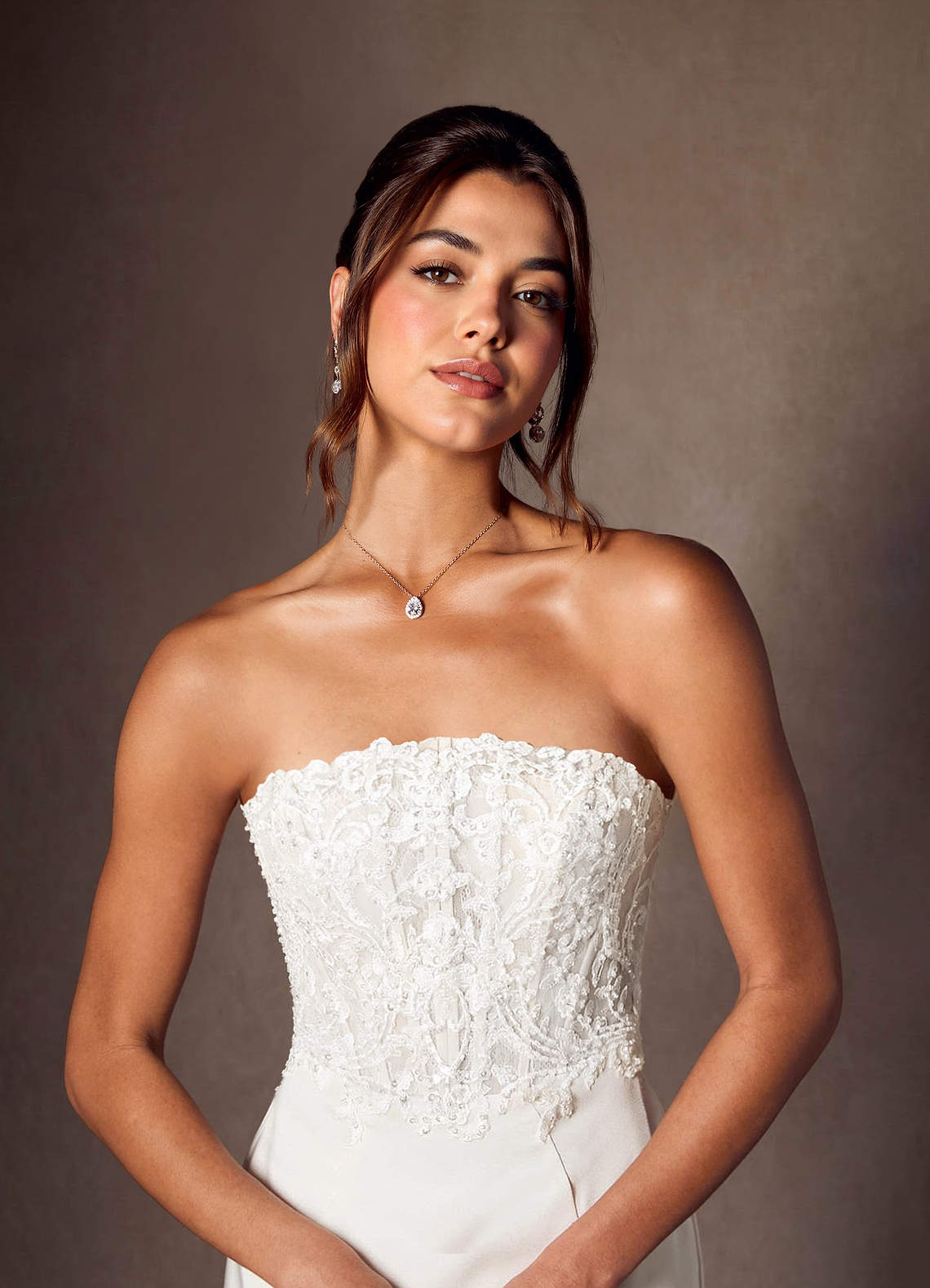 Azazie Lewena Diamond White Mermaid Lace Crepe Back Satin Dress