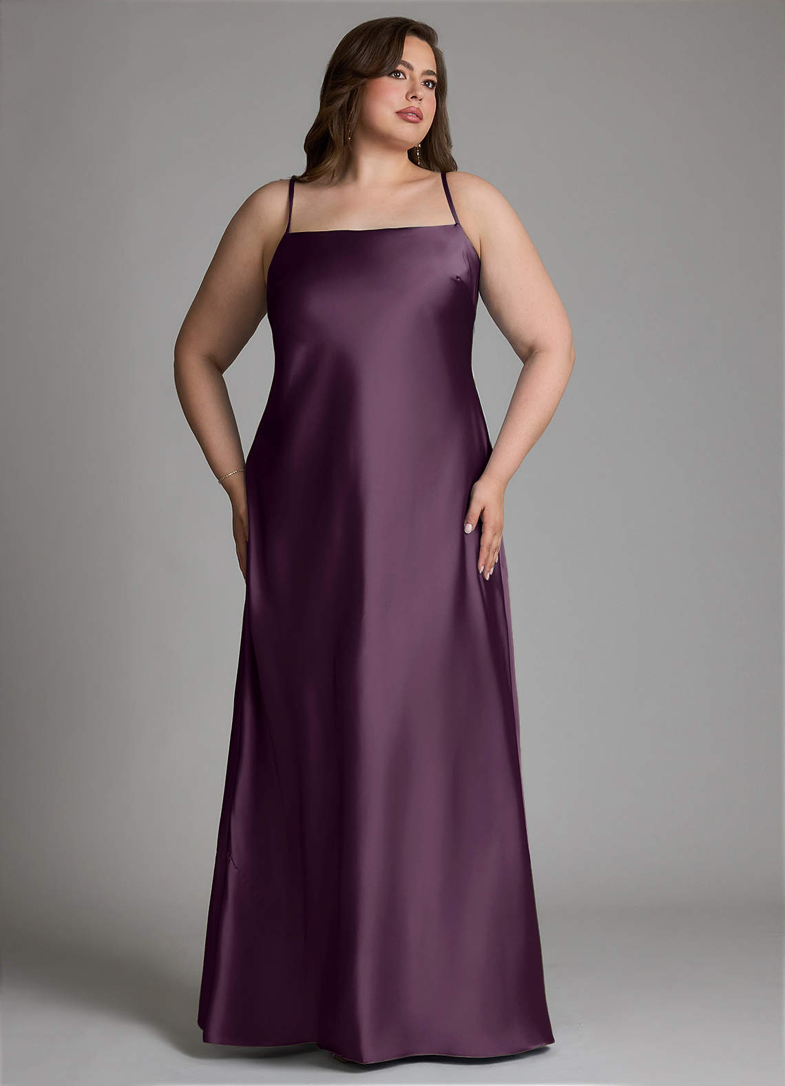 Azazie Jaleesa Bridesmaid Dresses Plum Sheath High Neck Stretch Satin Dress image14