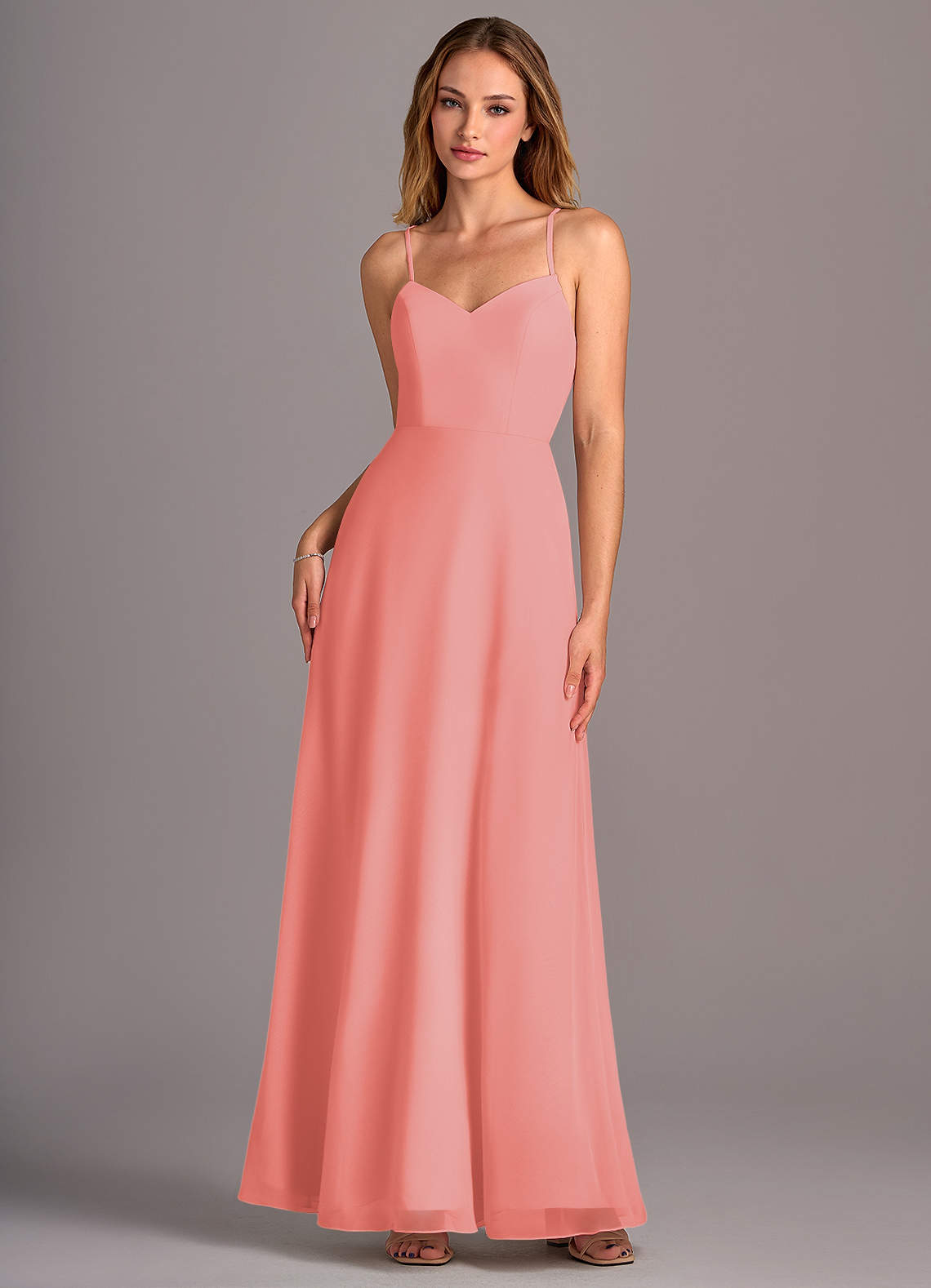 Azazie Mei Bridesmaid Dresses Coral A-Line Chiffon Dress image1