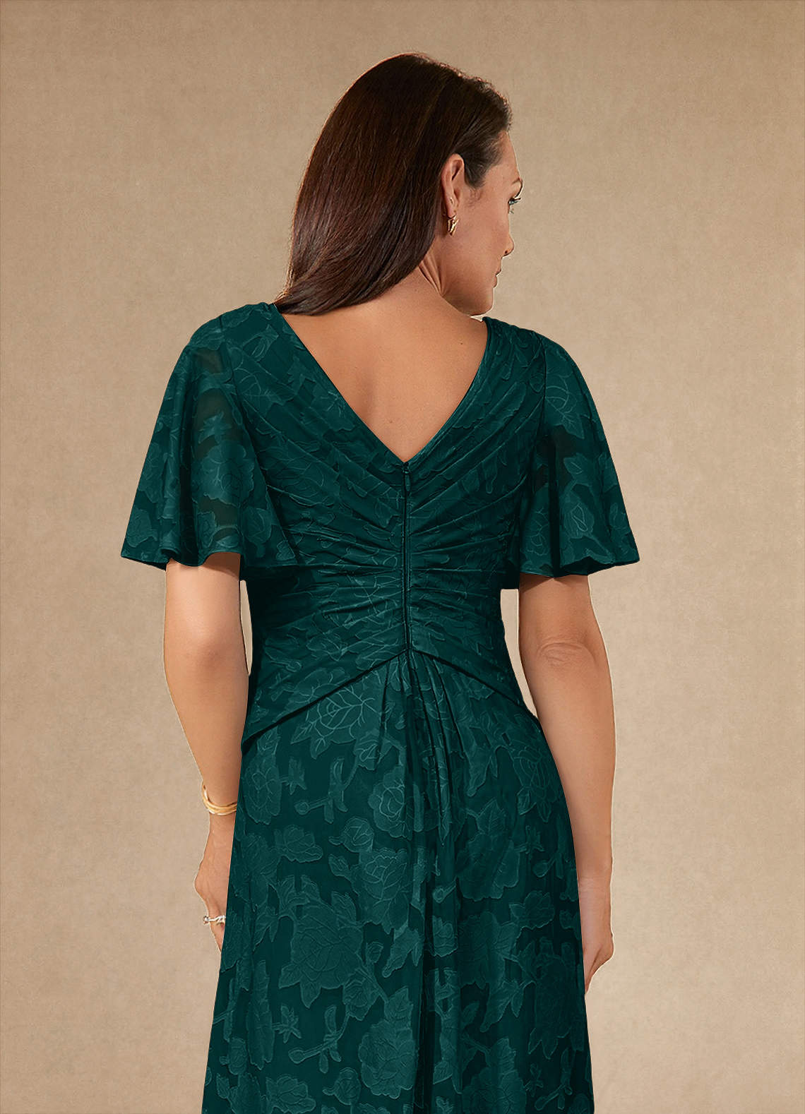 Azazie Emmeline Vestidos para mãe da noiva Vestido Pinho de Esgotamento Floral de Linha A com Plissado image5