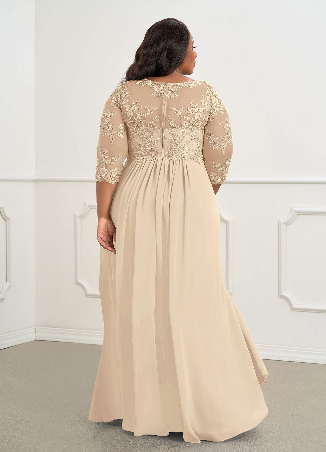 Azazie Hayek Mother of the Bride Dresses Champagne A-Line V-Neck Lace Chiffon Dress image6