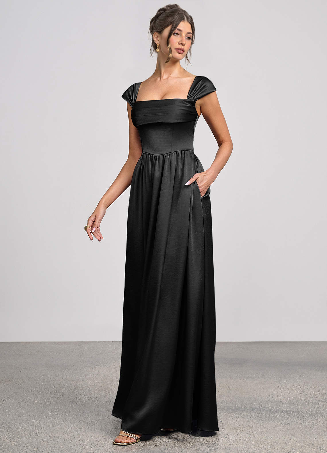 Odette Black Luminous Satin Maxi Dress image1