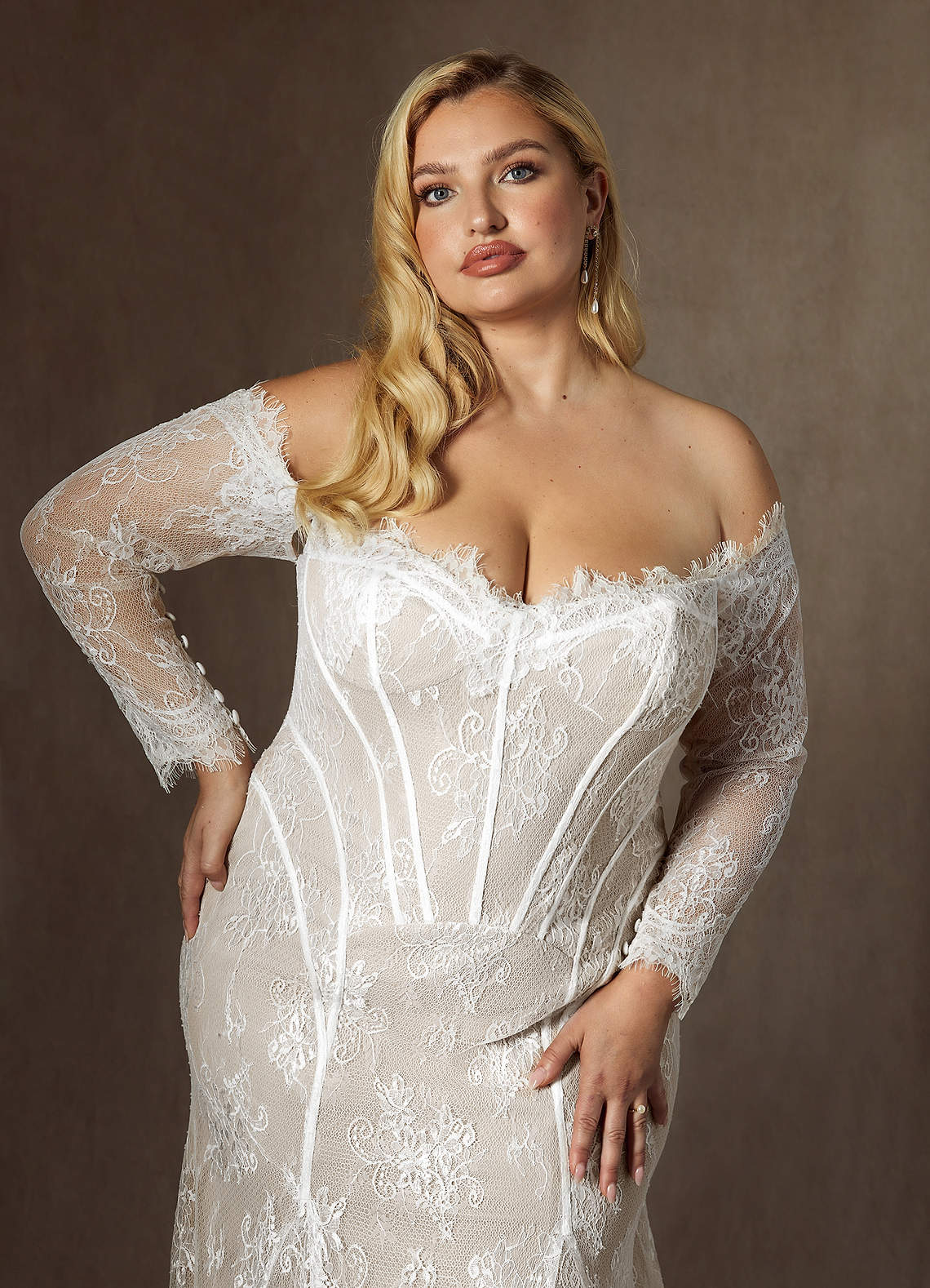 Azazie Katherine Wedding Dresses Diamond White Mermaid Off the Shoulder Tulle Dress image11