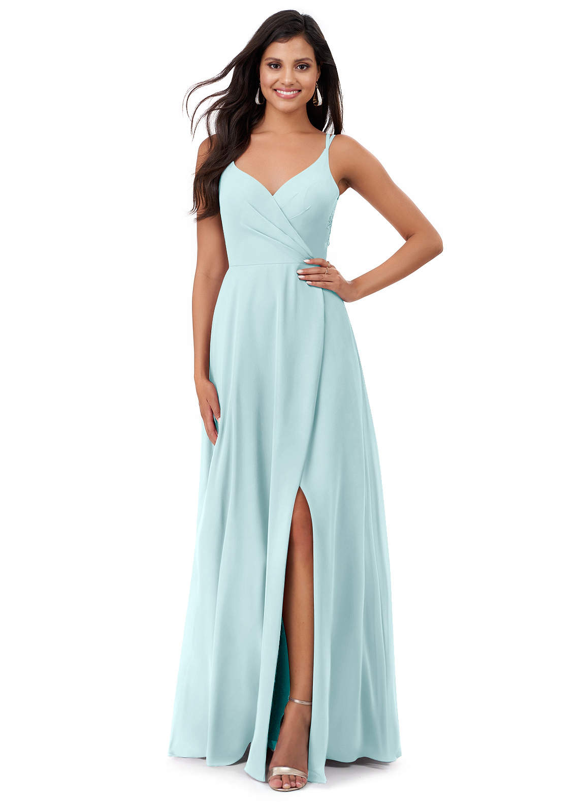 Azazie Lennon Bridesmaid Dresses Sea Glass A-Line Lace Chiffon Dress image1