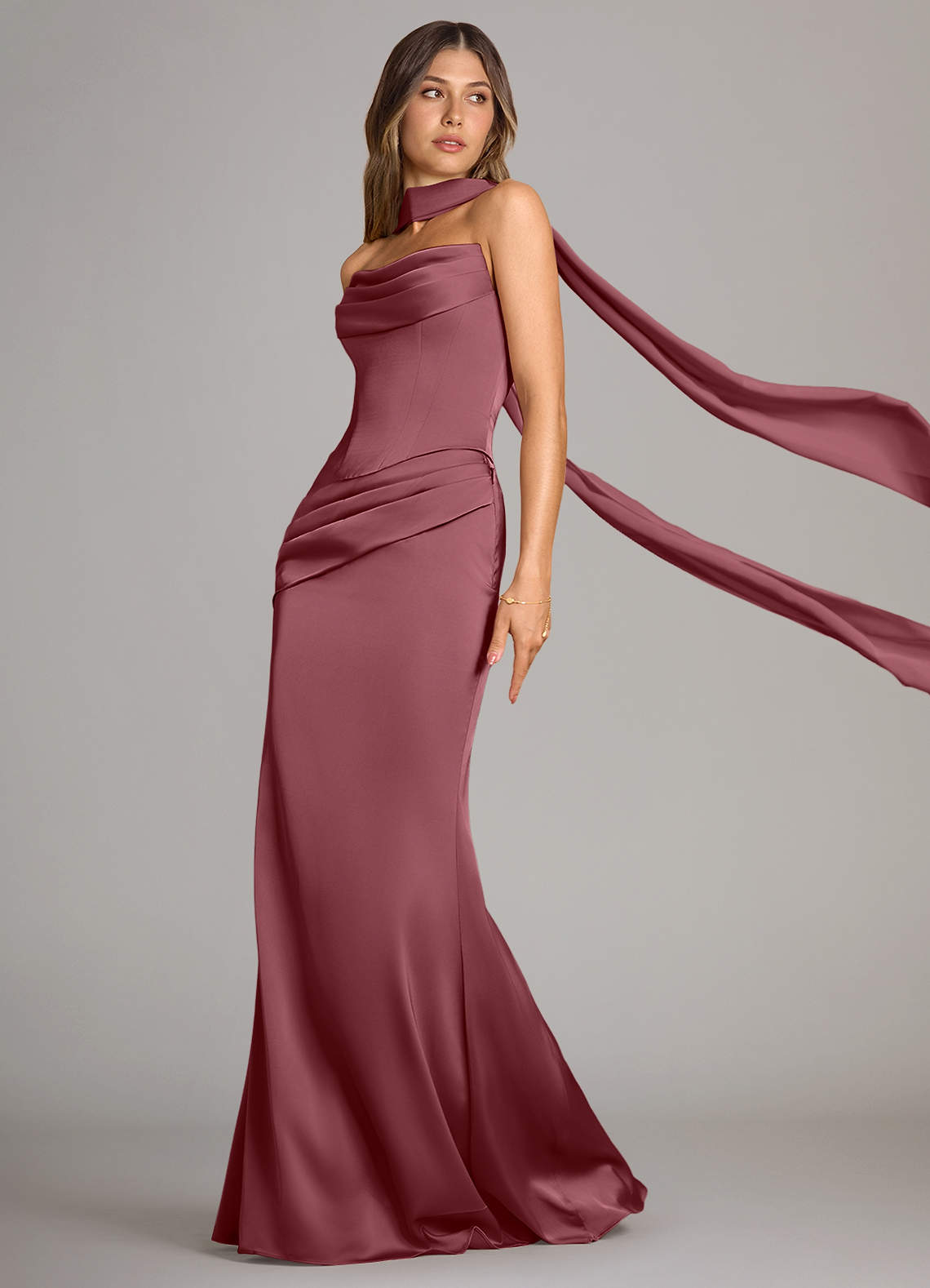 Azazie Sorrel Vestidos de madrinha de casamento Vestido Rosa Do Deserto de Cetim elástico de sereia com Sem alças image4