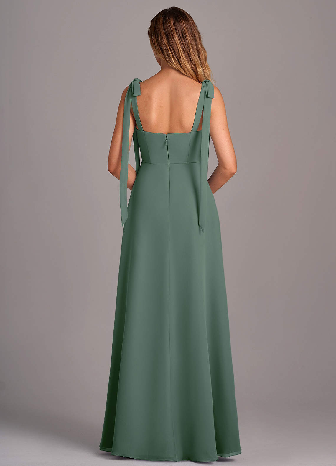 Azazie Debra Bridesmaid Dresses Eucalyptus A-Line with Pockets Chiffon Convertible Dress image2
