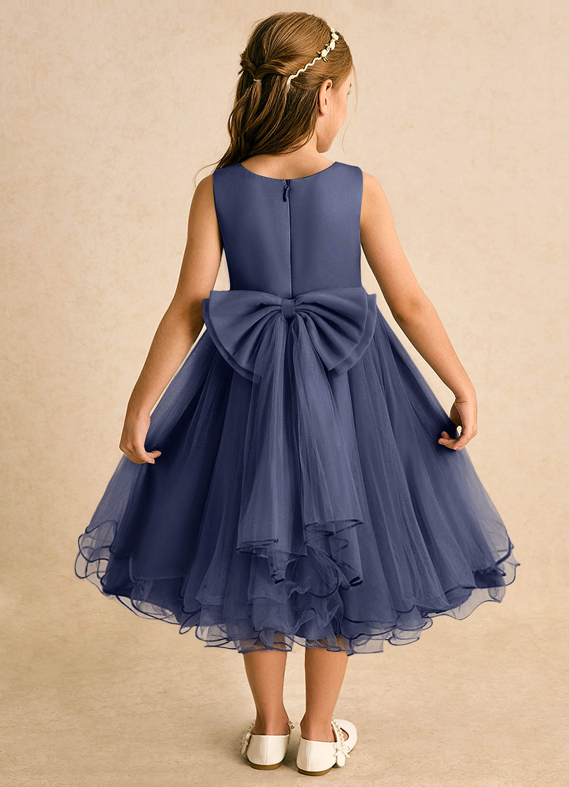 Azazie Lass Flower Girl Dresses Stormy A-Line Bow Tulle Dress image1