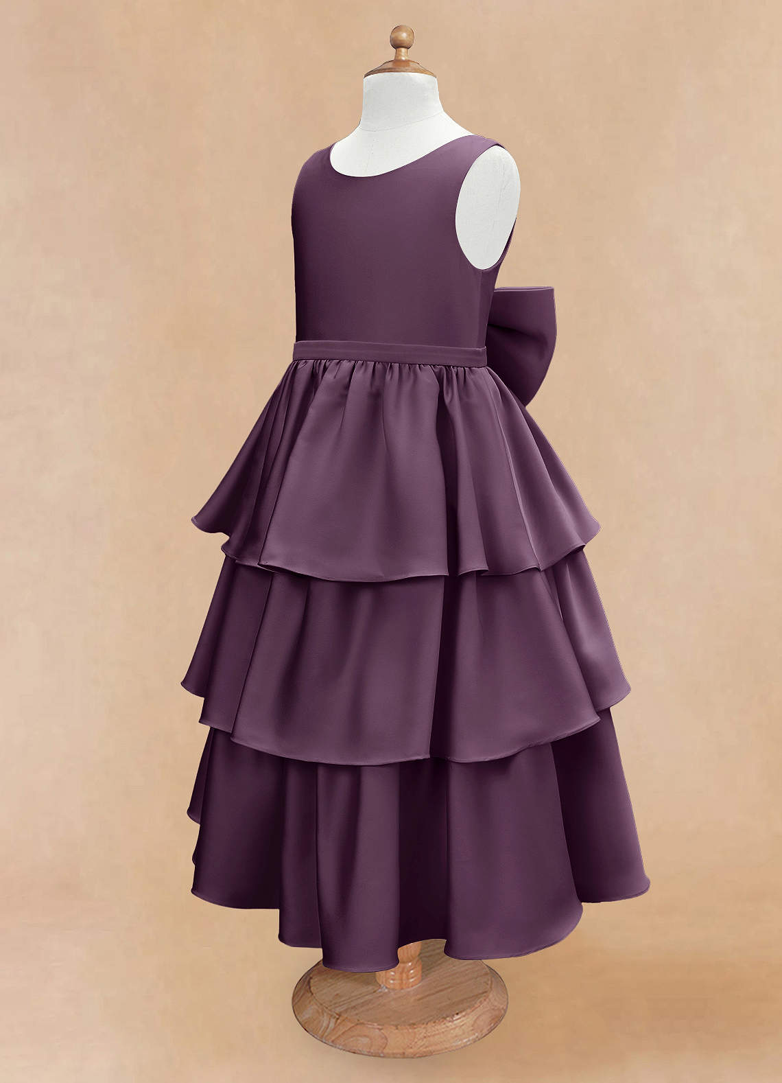 Azazie A-Line Scoop Neck Ankle-Length Stretch Satin Flower Girl Dresses - Plum