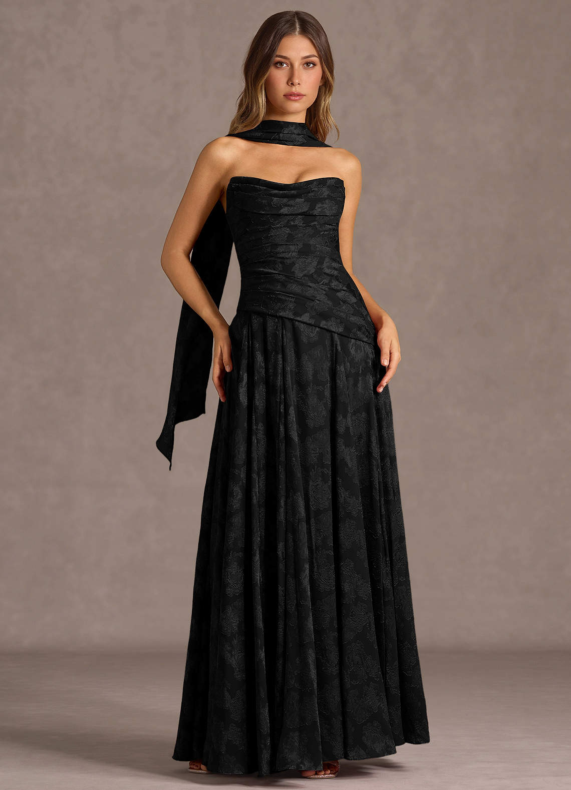 long sleeve navy floral maxi dress Mac Duggal - Navy Multicolor Flounce Sleeve Floral Maxi Dress