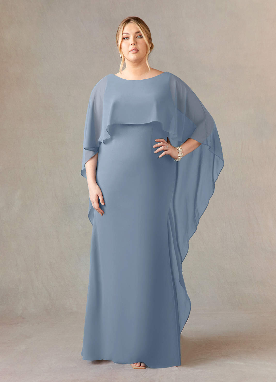 Azazie Dion Mother of the Bride Dresses Dusty Blue Sheath Scoop Stretch Crepe Dress image9