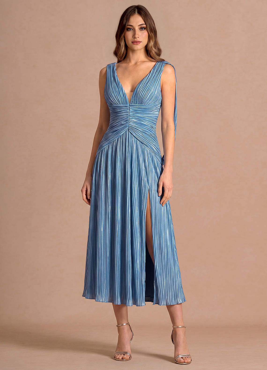 Quellia Dusty Blue Midi Dress Ready to Ship | Azazie