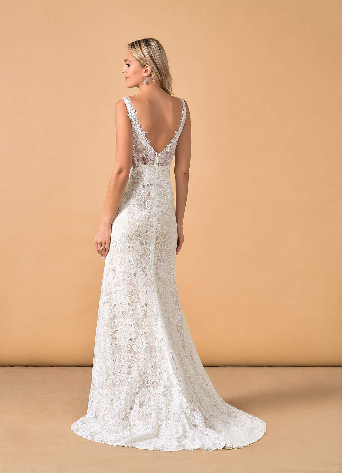 Azazie Gracen Robes de mariée Robe Sirène en Tulle Col V en dentelle Diamant Blanc Champagne image5