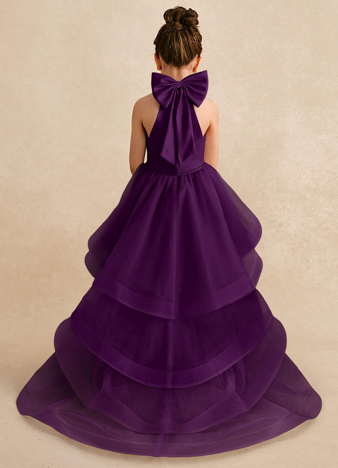 strapless open back dress Zapaka Women Grey Purple A-Line Halter Neck Beaded Long Prom Dress with Appliques, Grayish Purple / US20W main image 1