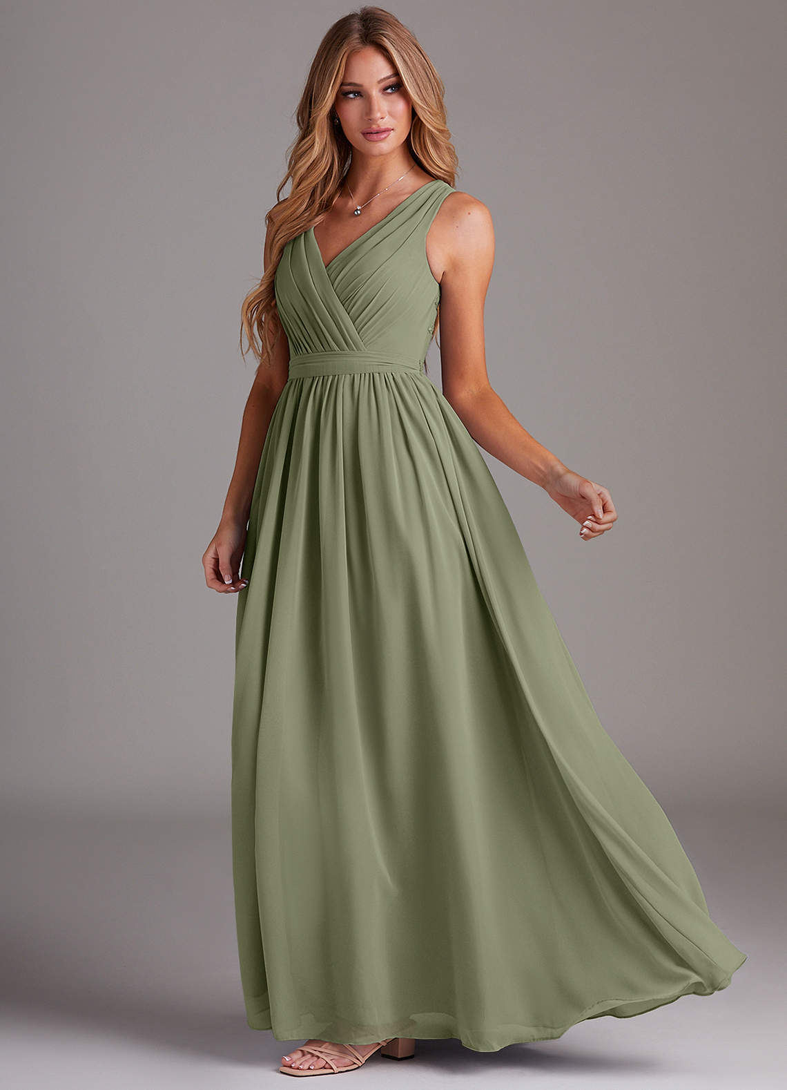 Azazie Kingsley Bridesmaid Dresses Pistachio A-Line Lace Chiffon Dress image3