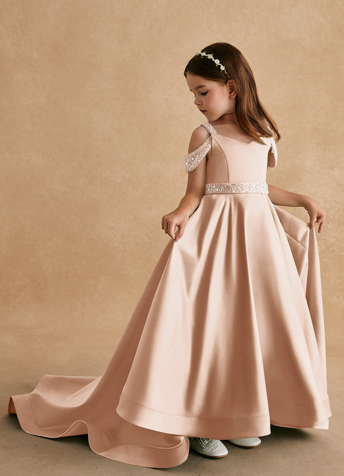 Azazie Jodi Flower Girl Dresses English Rose A-Line Matte Satin Dress image1