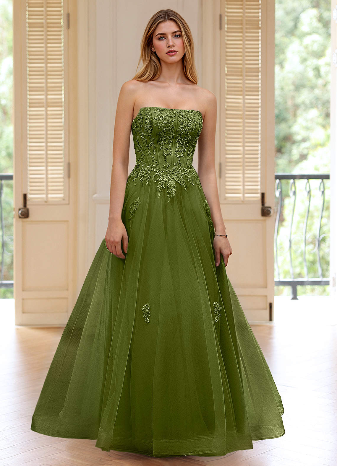 slim fit dress slacks Sage Green Long Glitter Prom Dress A0892 Sage / 2 main image 0