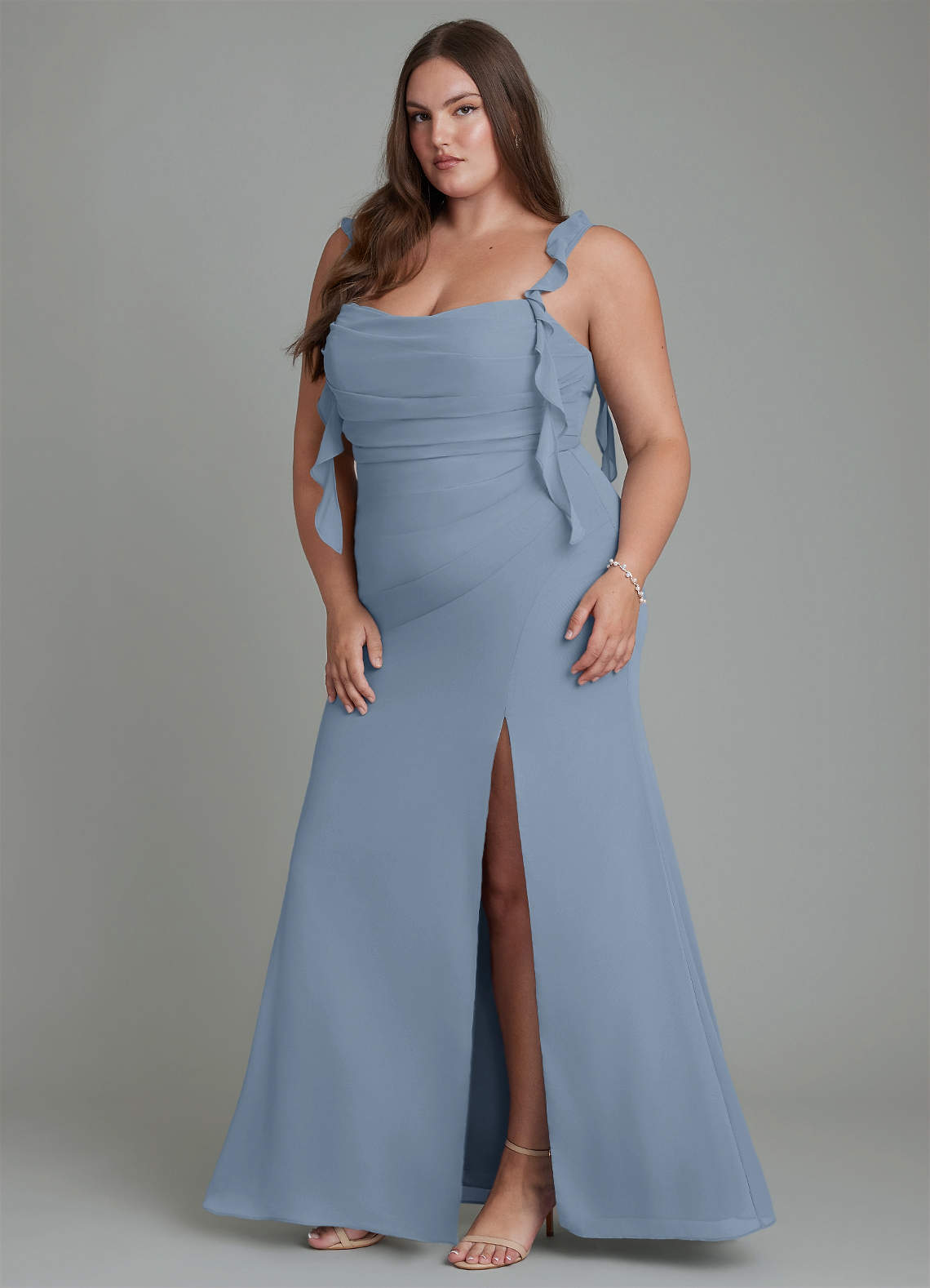 Azazie Jessamine Bridesmaid Dresses Dusty Blue Mermaid Corset Chiffon Dress image12