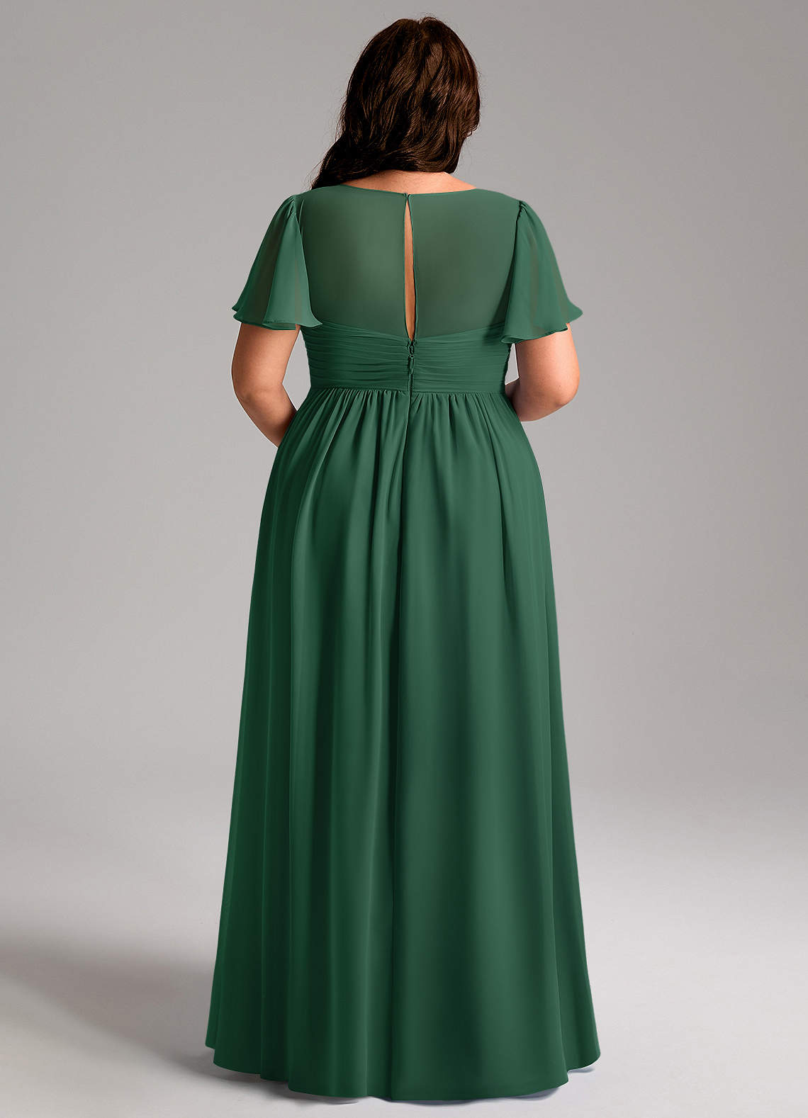 Azazie Verna vestidos de dama de honor de maternidad Vestido de Corte en A Cuello en V fruncido Hasta el suelo Gasa image11