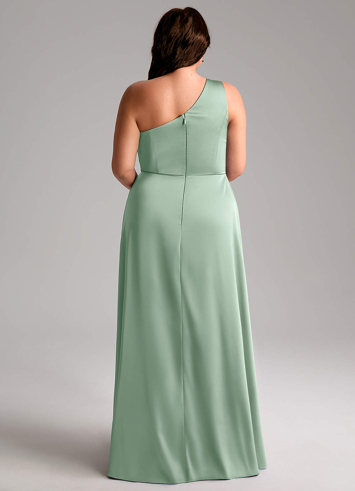 Azazie Brooke Vestidos de madrinha de casamento Vestir Agave de Cetim elástico de Linha A com Um ombro image8