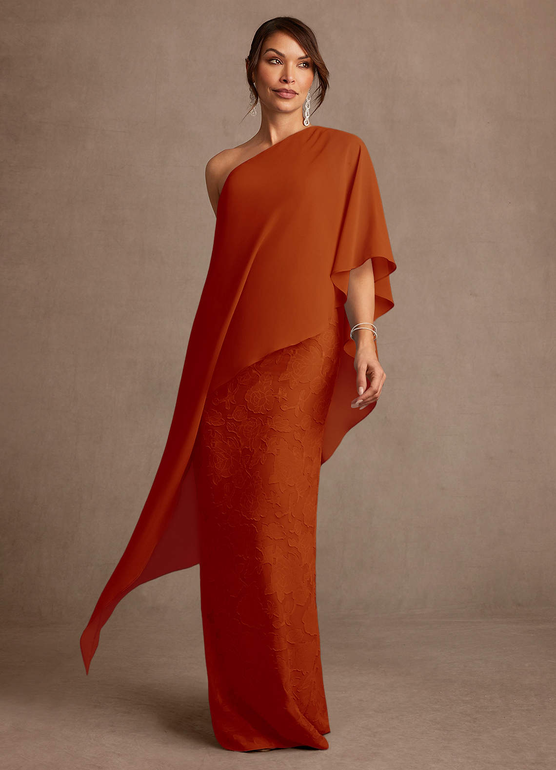 Azazie Wilma Paprika Sheath One Shoulder Floral Burnout Dress | Azazie