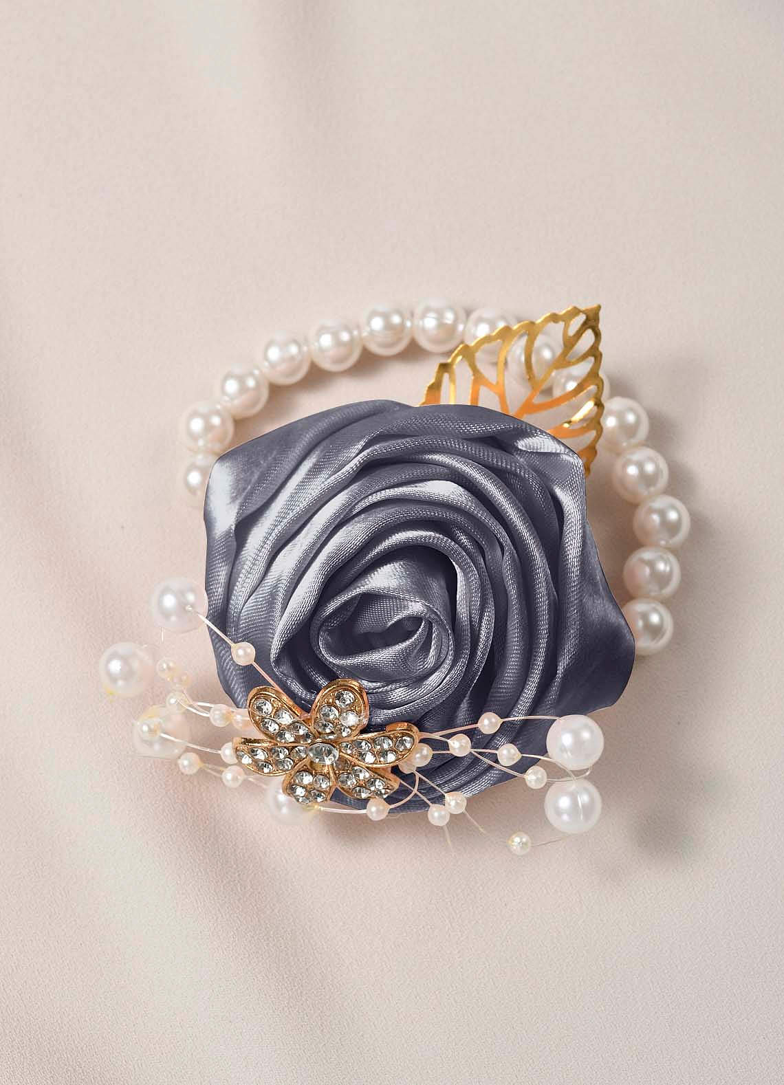 front 6PC Matching Color Bridesmaids Wrist Corsage with Pearl Bracelet