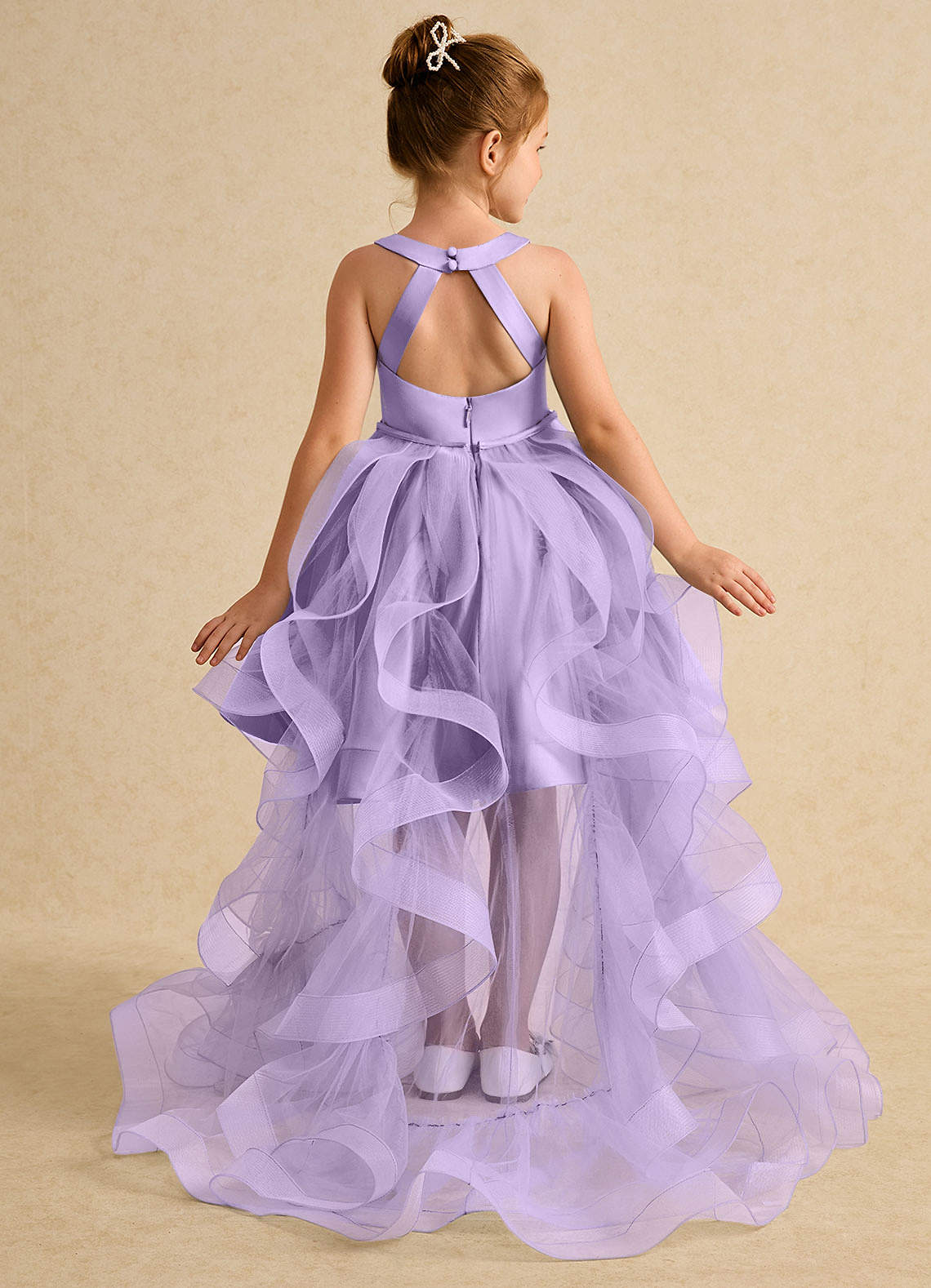 Azazie Julietta Flower Girl Dresses Lilac Ball-Gown Convertible Tulle Dress image1