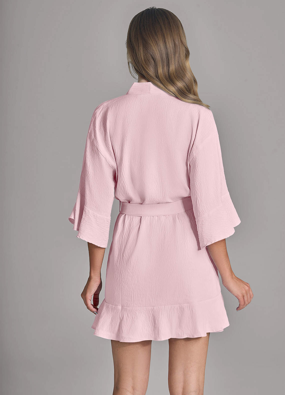front Matching Color 2-Piece Ruffled Cloud-Soft Robe and Slip Set