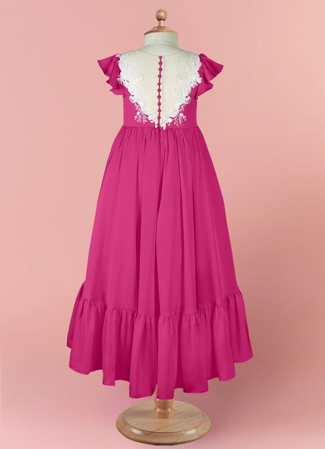 Barbie ♥ Azazie Flower Girl Dresses High Low Lace and Stretch Satin A-line Dress image7