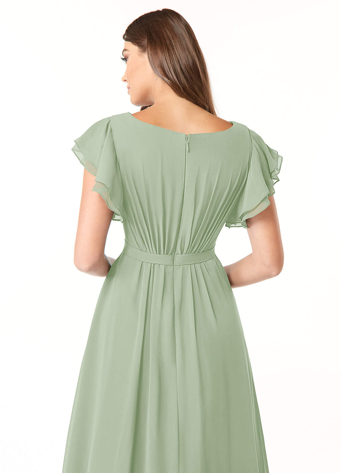 Azazie Daphne Modest Bridesmaid Dresses A-Line Ruffled Chiffon Floor-Length Dress image8