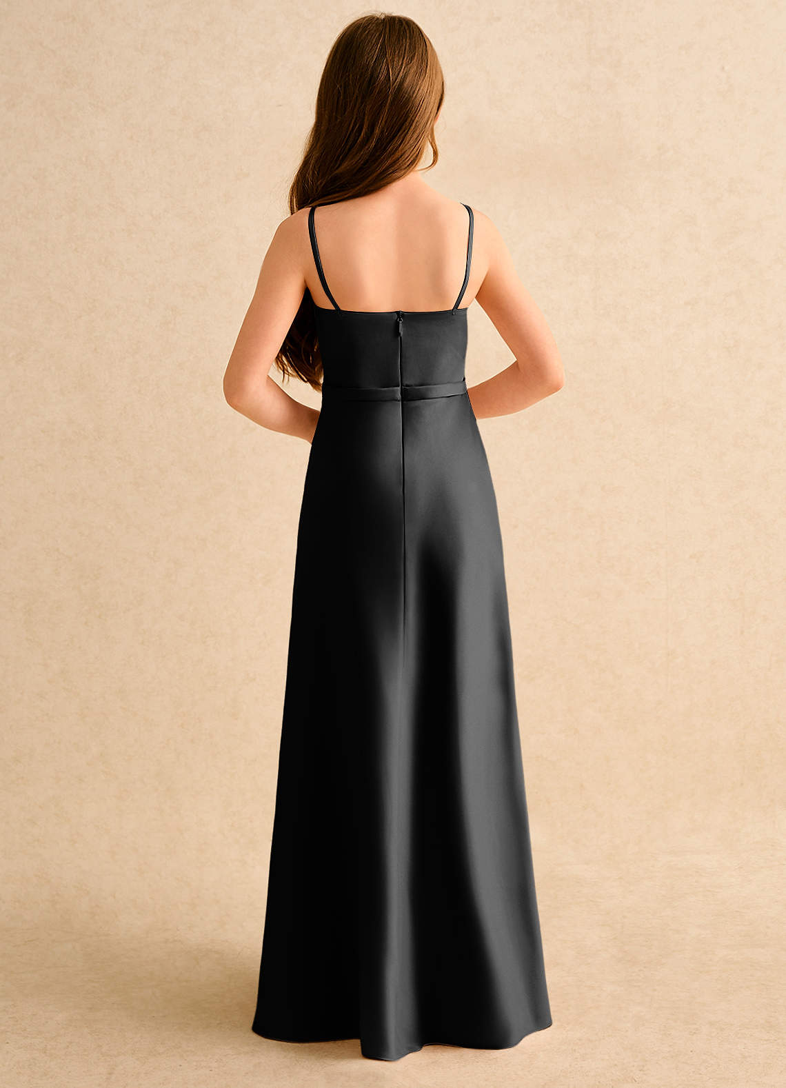 Azazie Fishie Girls Formal Black A-Line Matte Satin Dress | Azazie