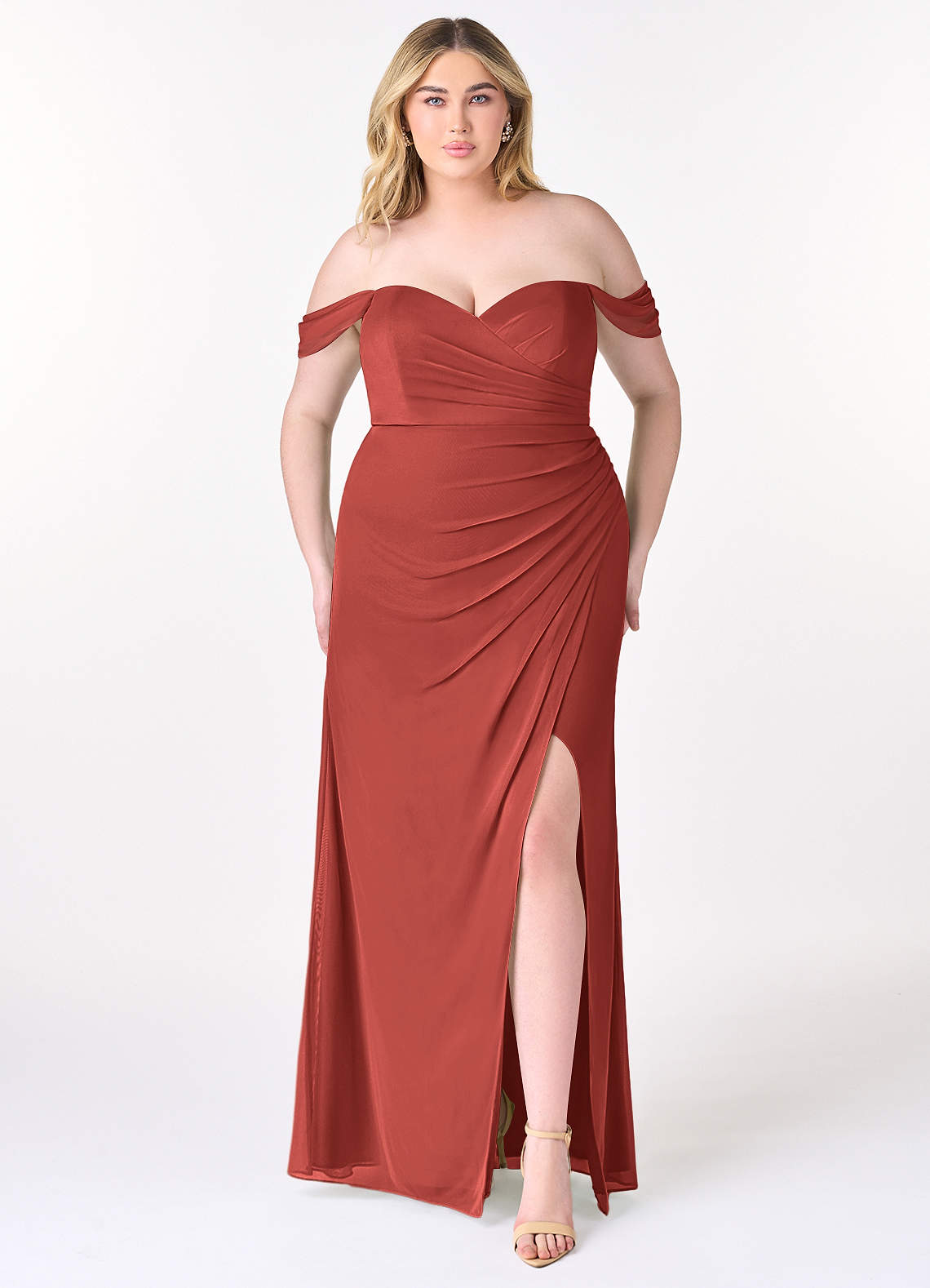 Azazie Tessa Bridesmaid Dresses Sheath Sweetheart Off-The-Shouler Mesh Floor-Length Dress image1