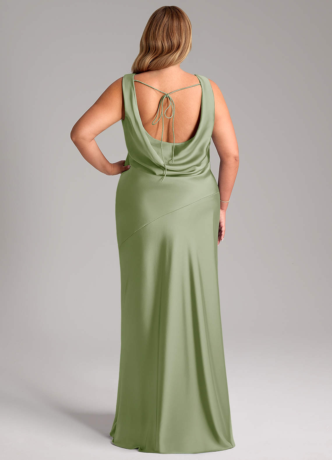 Azazie Rylina Bridesmaid Dresses Dusty Sage Mermaid Stretch Satin Dress image7