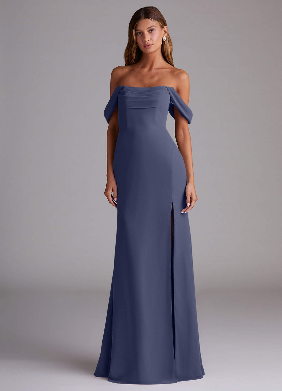 Azazie Saige Bridesmaid Dresses Stormy A-Line Off the Shoulder Chiffon Convertible Dress image2