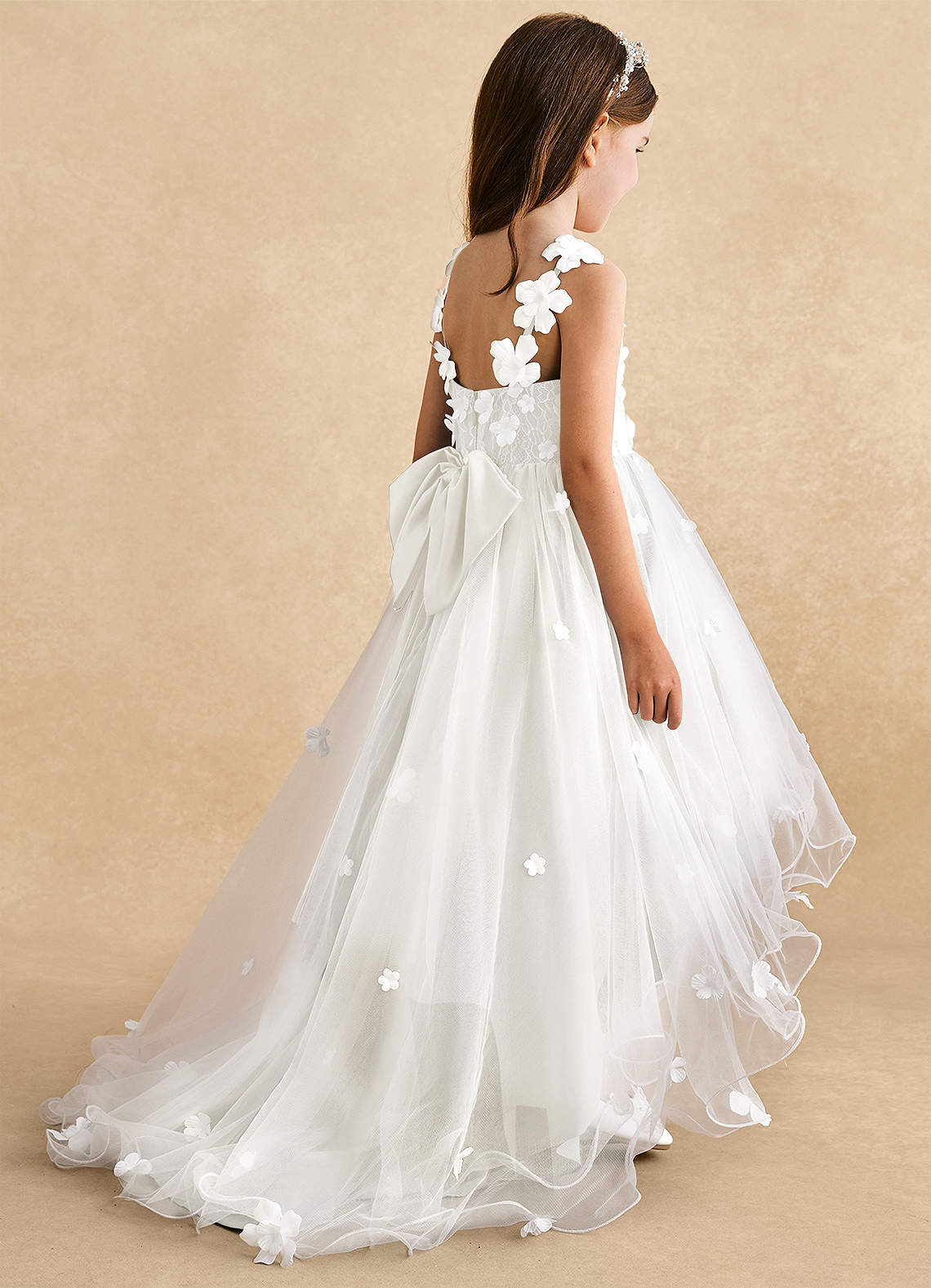 Azazie Celia Vestidos de florista Vestido Diamante Branco de Tule de Linha A com Renda image4