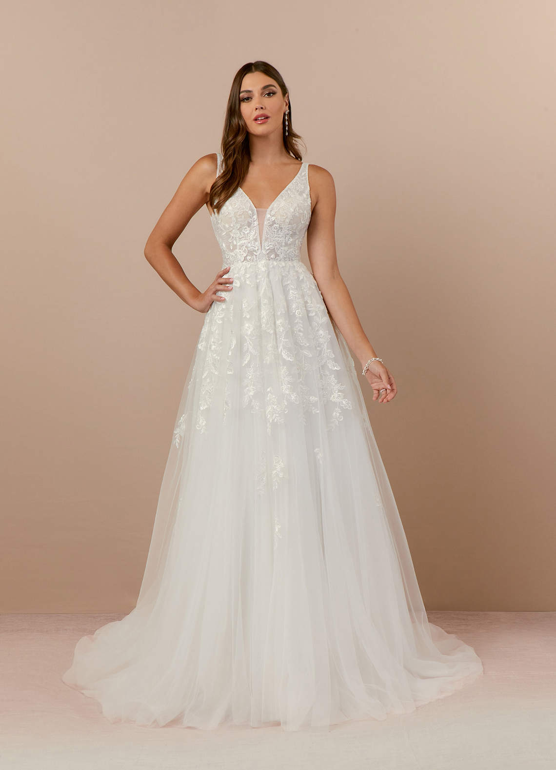 Azazie Sorella Wedding Dresses Diamond White A-Line V-Neck Sequins Tulle Dress image1