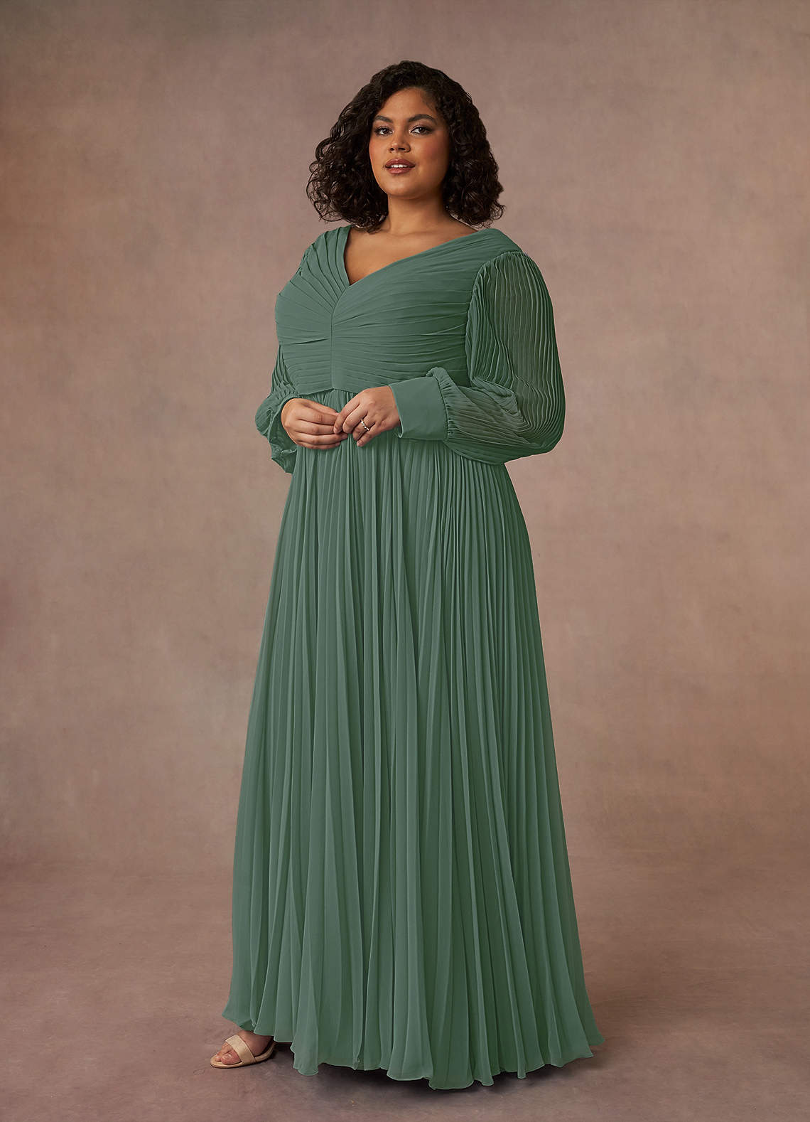 Azazie Zina Mother of the Bride Dresses Eucalyptus A-Line Pleated Chiffon Dress image8