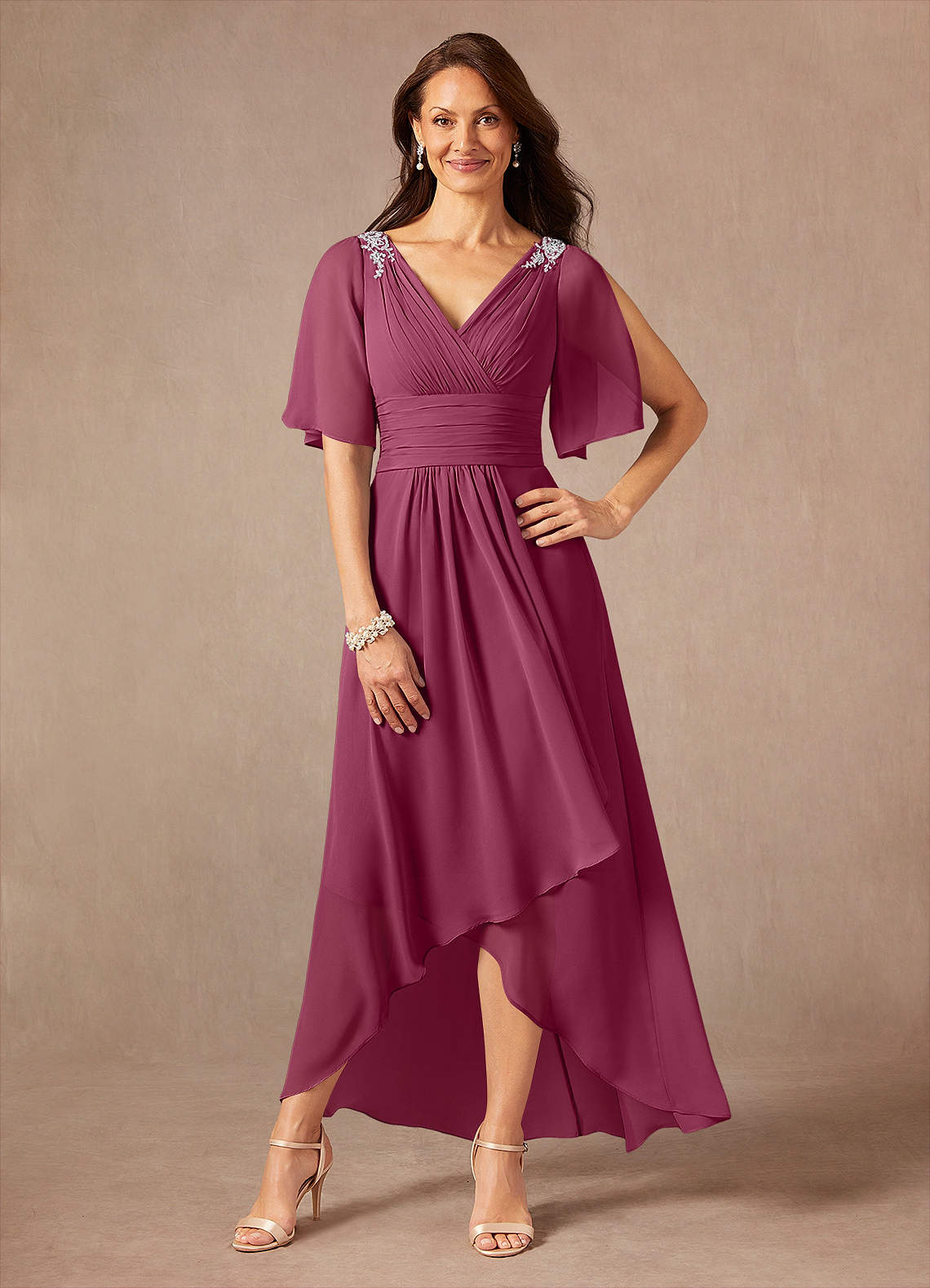 Azazie Pascual Mother of the Bride Dresses Mulberry A-Line Pleated Chiffon Dress image1