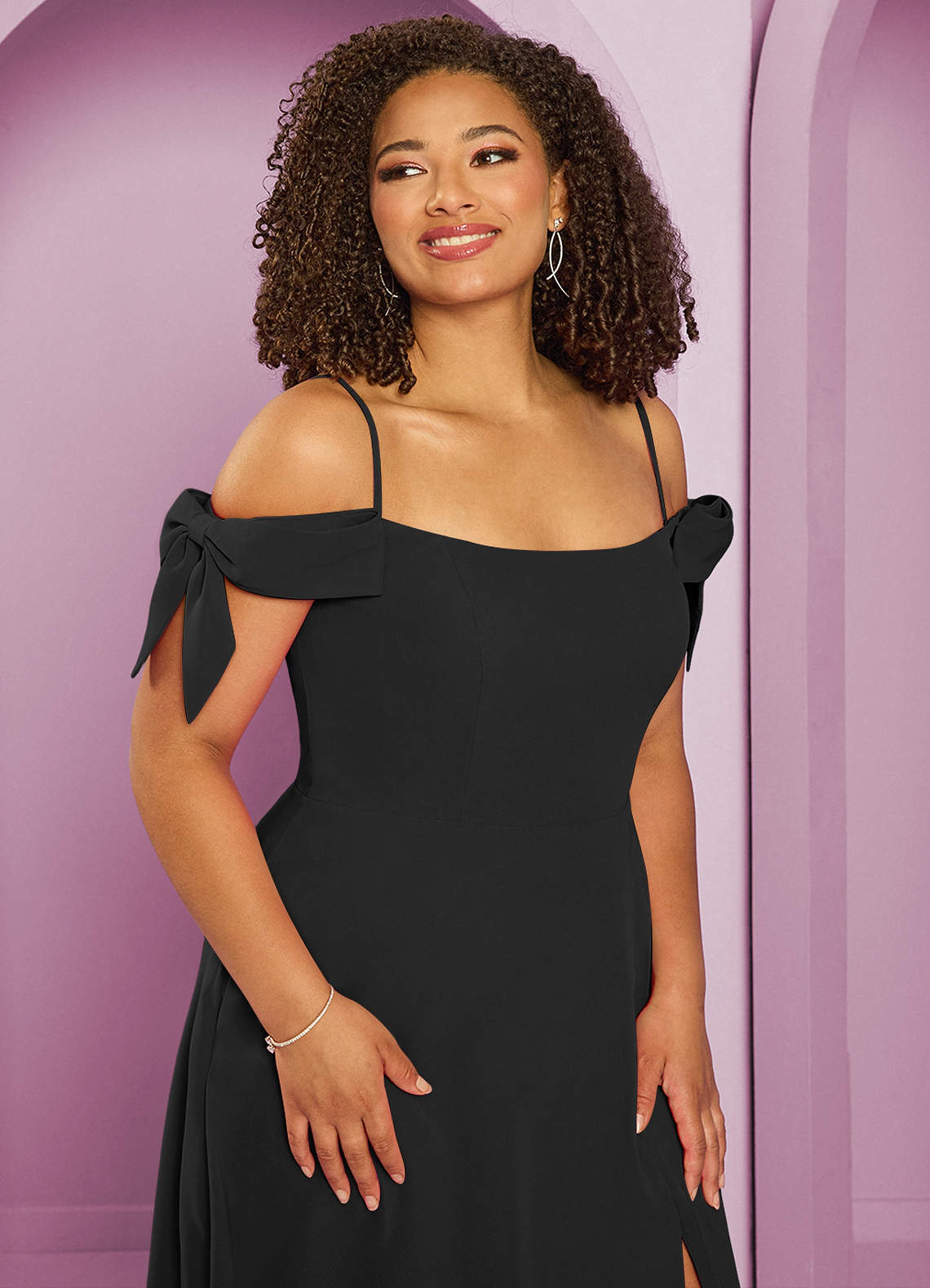 Barbie ♥ Azazie Bridesmaid Dresses Black A-Line Off the Shoulder Chiffon Convertible Dress image9