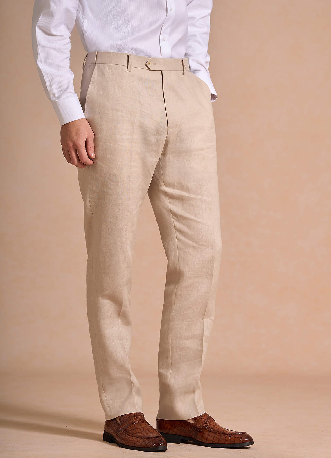 front Harrison Tan 100% Linen Dress Pants