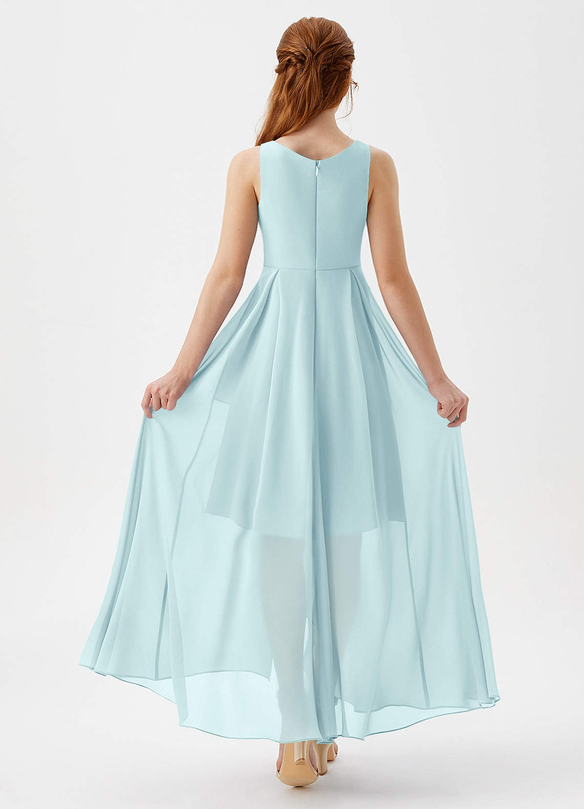 Azazie Lizette Junior Abito A-Line in Chiffon Plissettato Sea Glass image4
