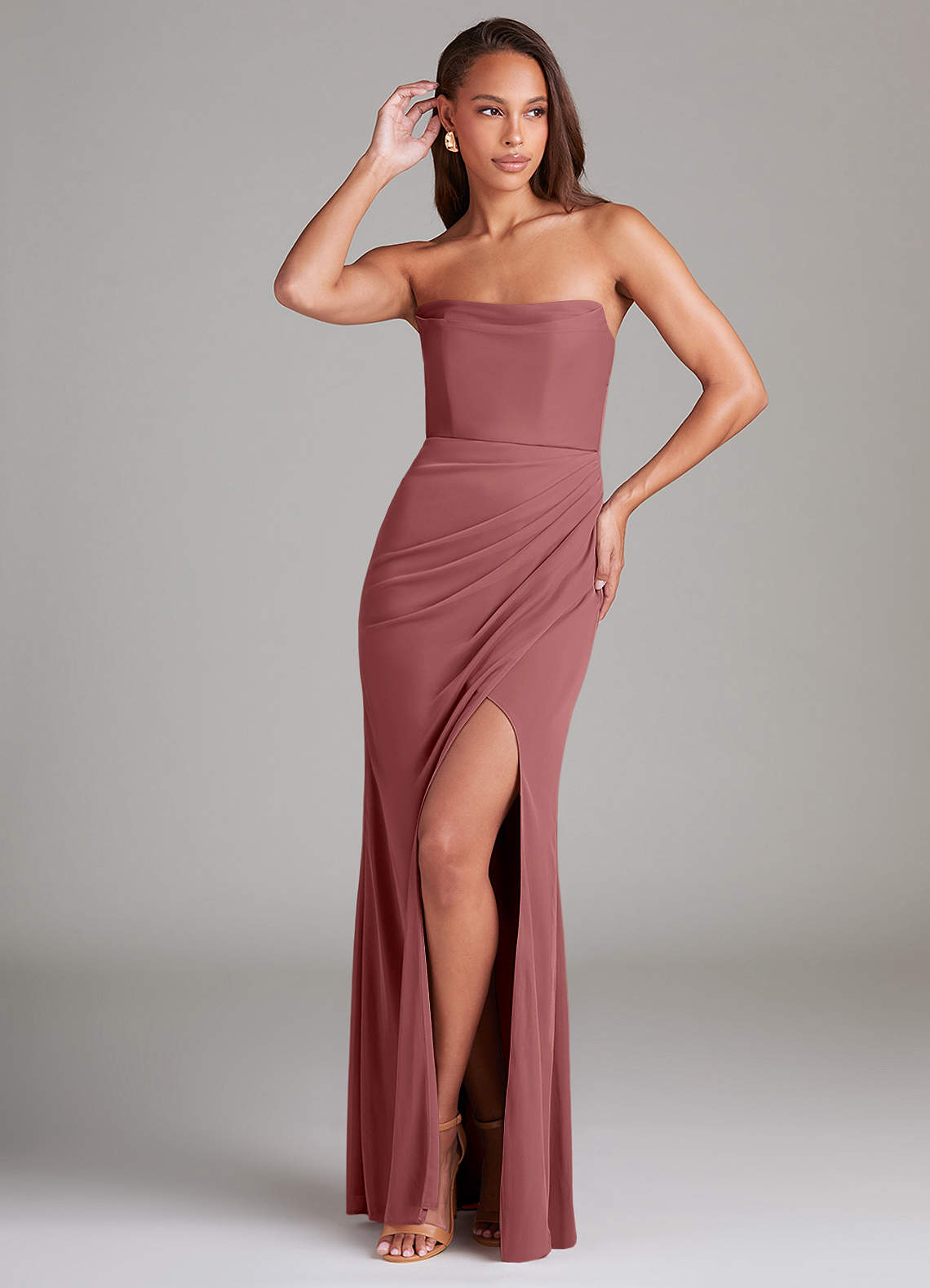 Azazie Leonis Bridesmaid Dresses Amethyst Sheath Strapless Mesh Convertible Dress image1