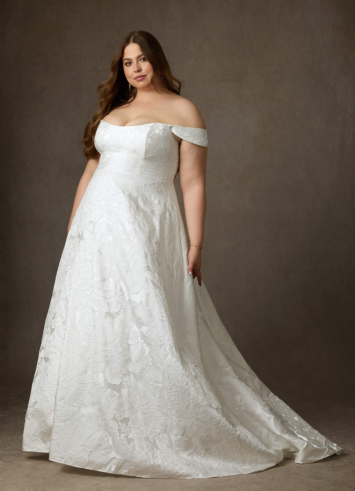 Azazie Amaya Hochzeitskleider Ballkleid Schulterfrei Blumen-Jacquard Kleid Diamantweiß image13
