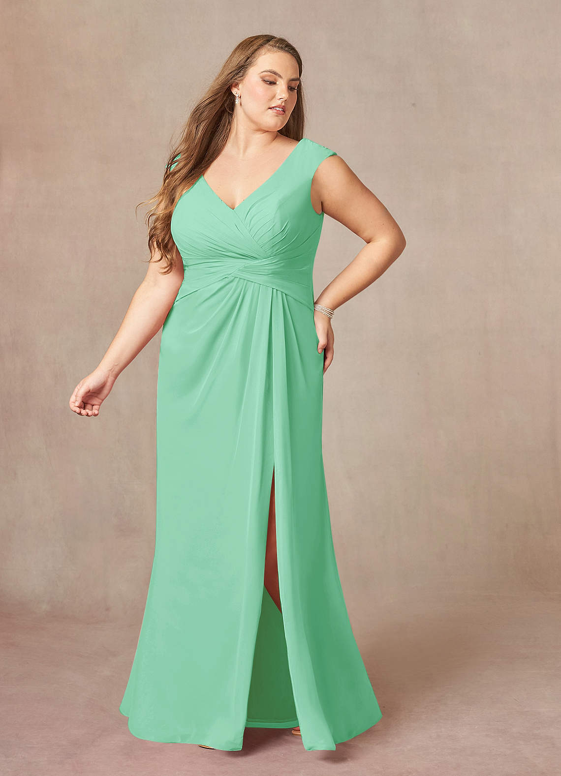 Malibu Azazie Sally Malibu A-Line V-Neck Pleated Chiffon Dress | Azazie