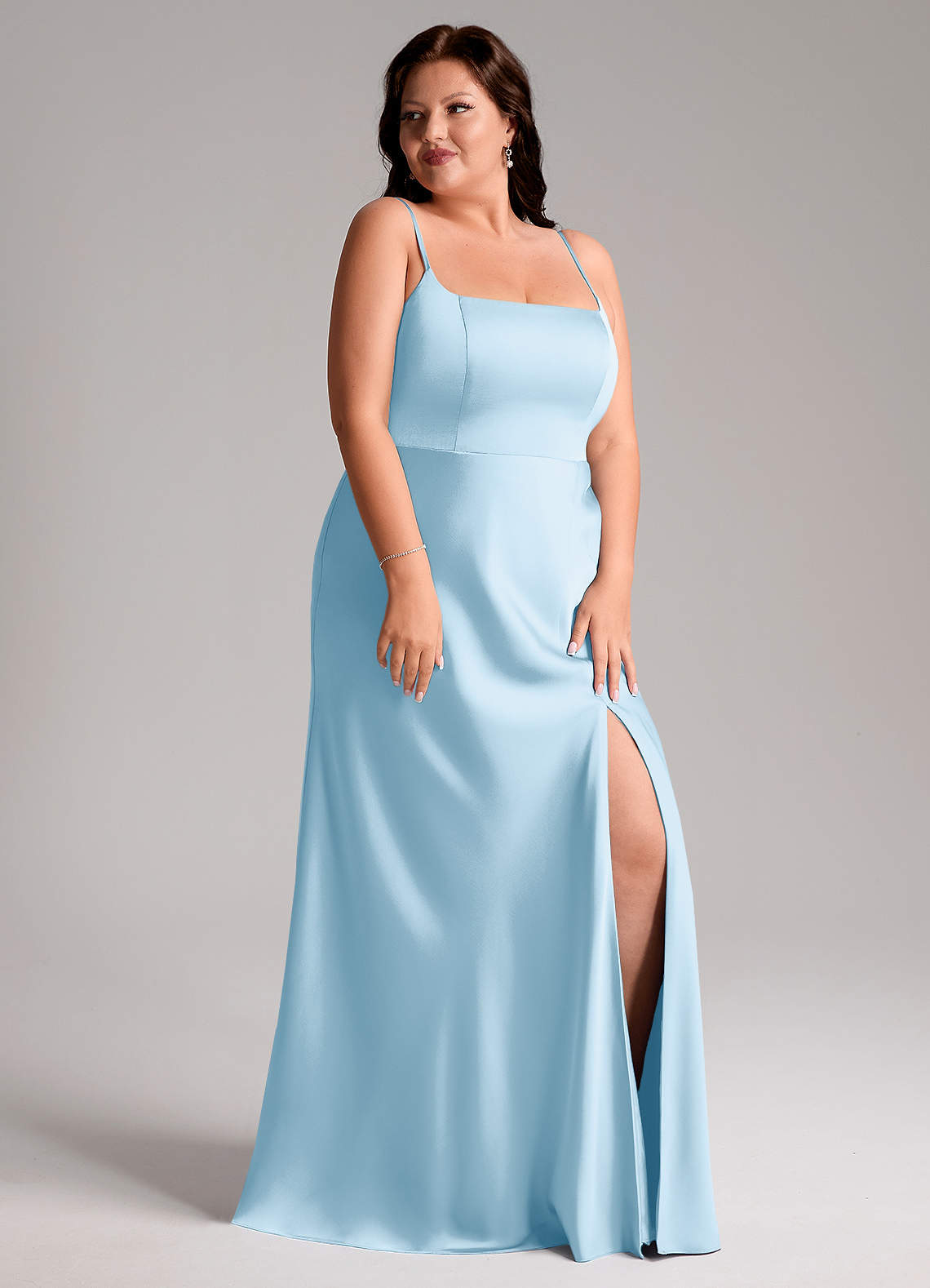 Azazie Lidia Bridesmaid Dresses Sky Blue Mermaid Side Slit Stretch Satin Dress image4
